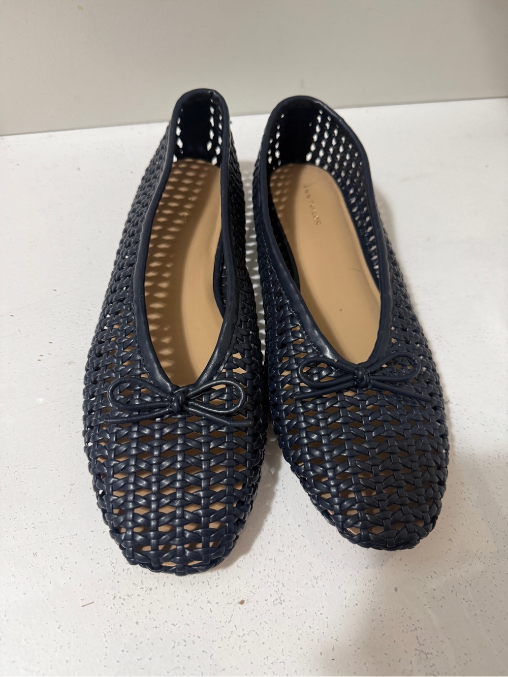 ANN TAYLOR Woven Ballet Flat in Navy with Bow